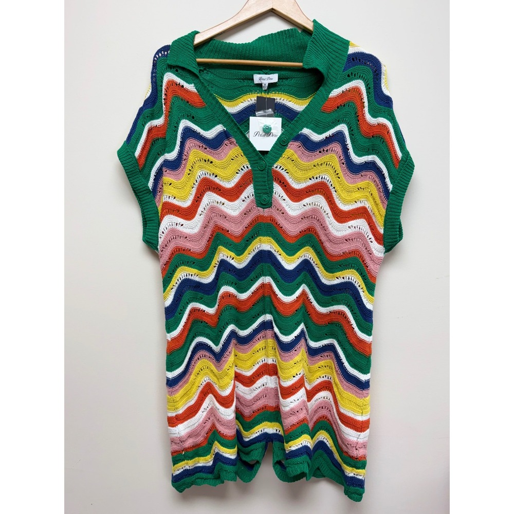 Petal Dew Knit Chevron Romper Rainbow Sz M NWT Cotton